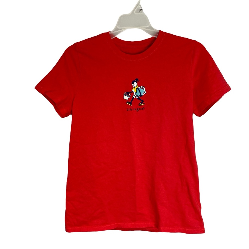 Life Is Good light red tee t-shirt 100% cotton stick figure beach chair cooler S